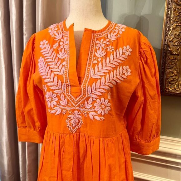 NWOT Madison Mathews Charleston Orange Pink Embroidered Dress Size SMALL - Picture 2 of 2